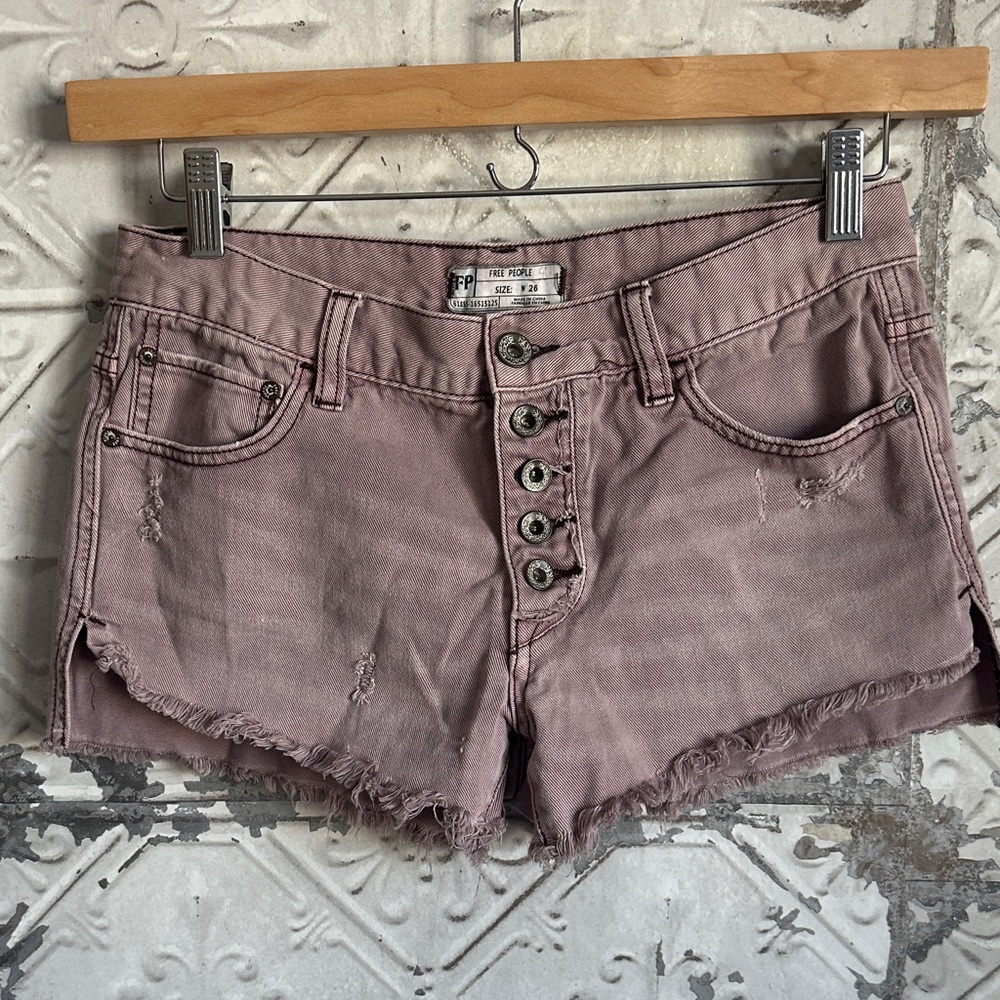 Free People Mauve Distressed Jean Shorts